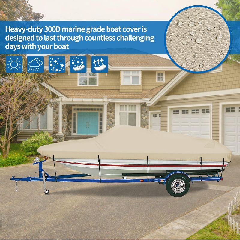 Photo 1 of iCOVER Trailerable Boat Cover- 17'-19' Waterproof Heavy Duty Boat Cover, Fits V-Hull,Fish&Ski,Pro-Style,Fishing Boat,Runabout,Bass Boat, up to 17ft-19ft Long X 96" Wide
