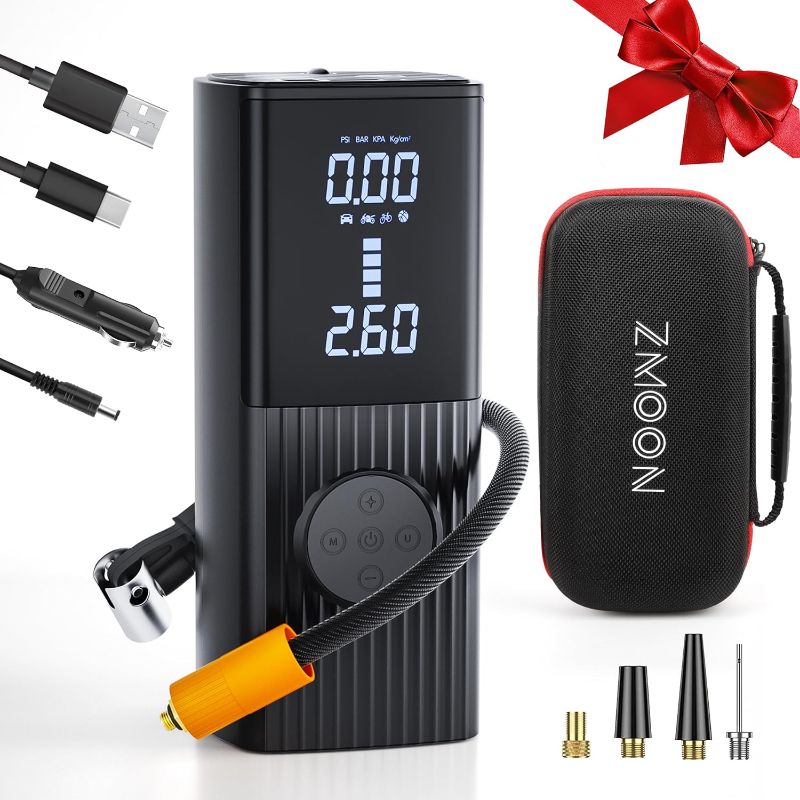 Photo 1 of ZMOON Portable Tire Inflator Air Compressor, 4X Faster Inflation 150 PSI Cordless Air Pump for Car Tires with 9000mAh Battery, Live Pressure Gauge, Fit for Cars, Motorcycles, Bikes, Balls