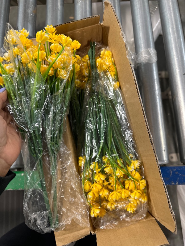 Photo 2 of 10 Bundles of Daffodil Yellow Artificial Flowers, Artificial Wildflowers for Decor, Easter Artificial UV Resistant Outdoor Plants, Spring Plastic Faux Flowers for Garden Porch Decor, Faux Flowers Bulk
