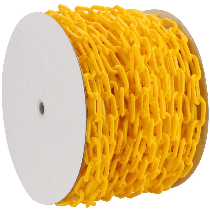 Photo 1 of 164 Ft Yellow Plastic Chain Links, Plastic Crowd Control Chain, Plastic Barrier Chain Safety Chain for Caution, DIY, Public Security
