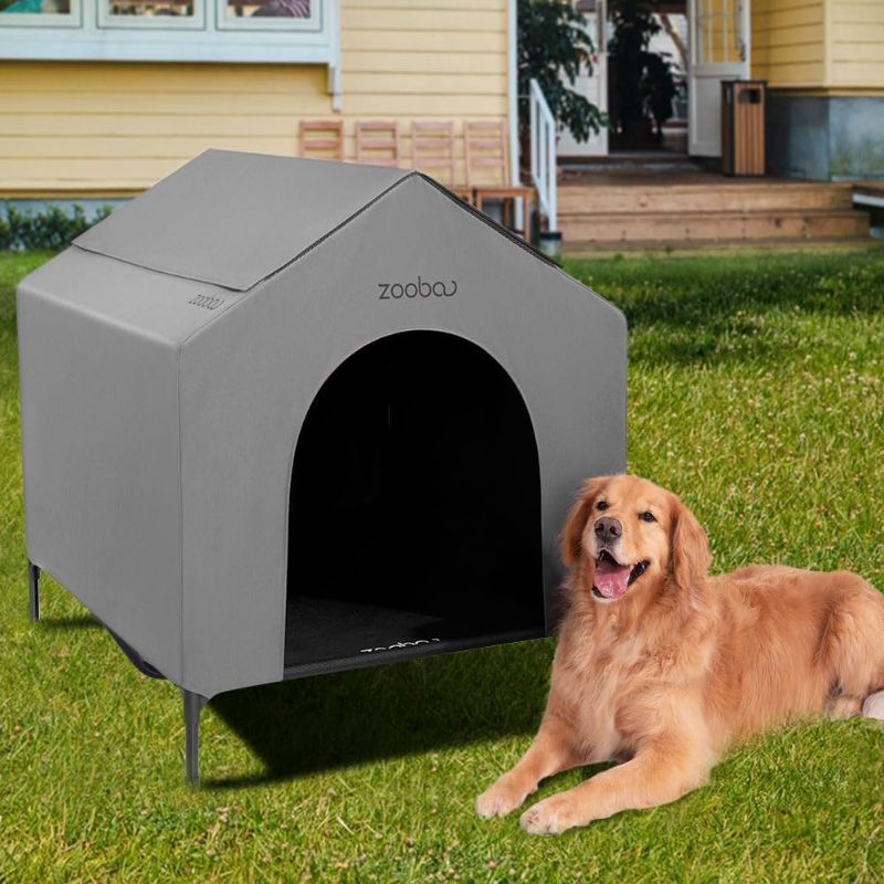 Photo 1 of 42” Outdoor Dog House for Large Breeds, Durable Large Dog Shelter with Weatherproof 600D PVC Canopy, Breathable 2x1 Textilene Fabric Elevated Dog Bed, XL Dog Kennel for Outside Use
