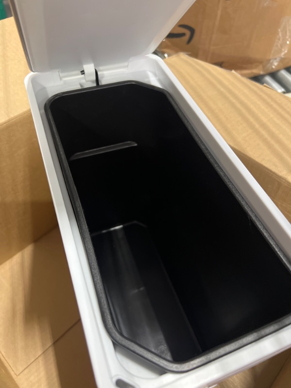 Photo 1 of **USED**FOR PARTS** KOHLER Slim Step Trash Can, Bathroom Trash Can with Soft-Close Foot Pedal, White with Stainless Steel