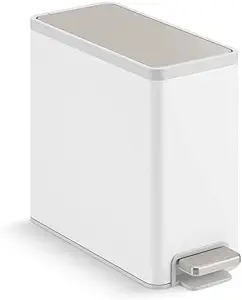 Photo 1 of **USED**FOR PARTS** KOHLER Slim Step Trash Can, Bathroom Trash Can with Soft-Close Foot Pedal, White with Stainless Steel