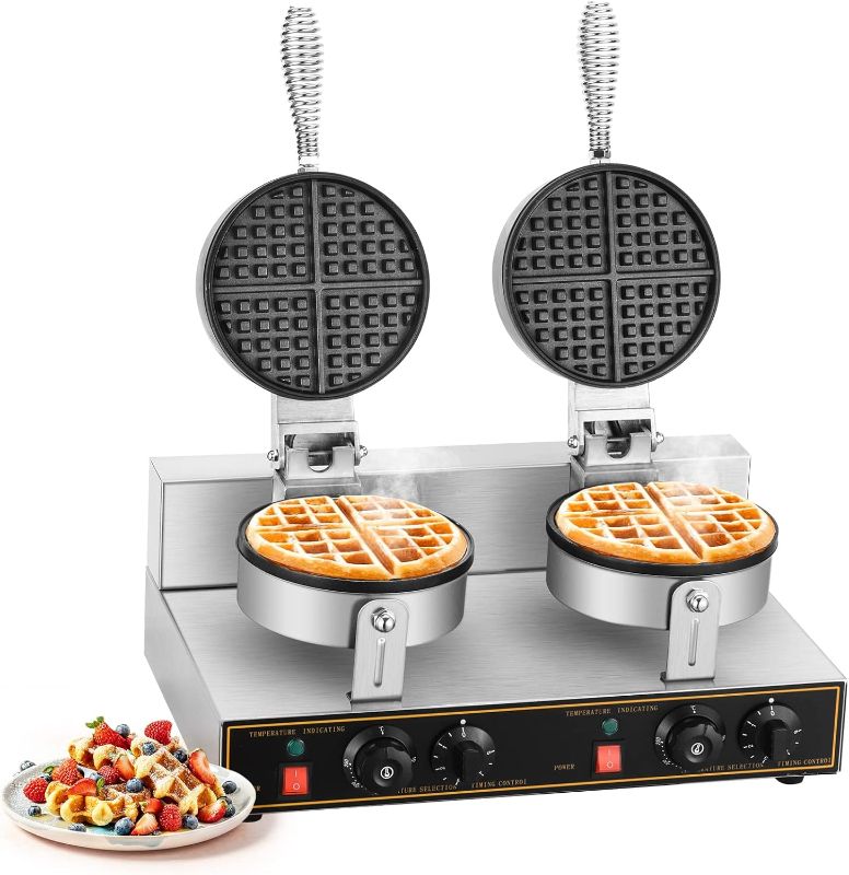 Photo 1 of 2400W Commercial Waffle Maker Double Waffle Irons Electric Nonstick Muffin Machine Suitable for Home?Snack Bar and Restaurant |US Warehouse