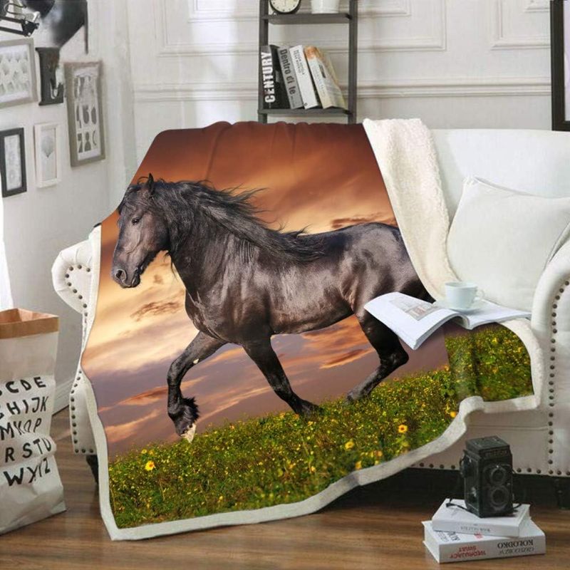 Photo 1 of 3D Horse Print Throws Blanket Comfort Warmth Soft Cozy Blanket Fleece Blanket Couch Blanket Reversible Bed Throw TV Blanket Comfort Caring Gift ?Throw 50"x60"? Color2 50"x60"