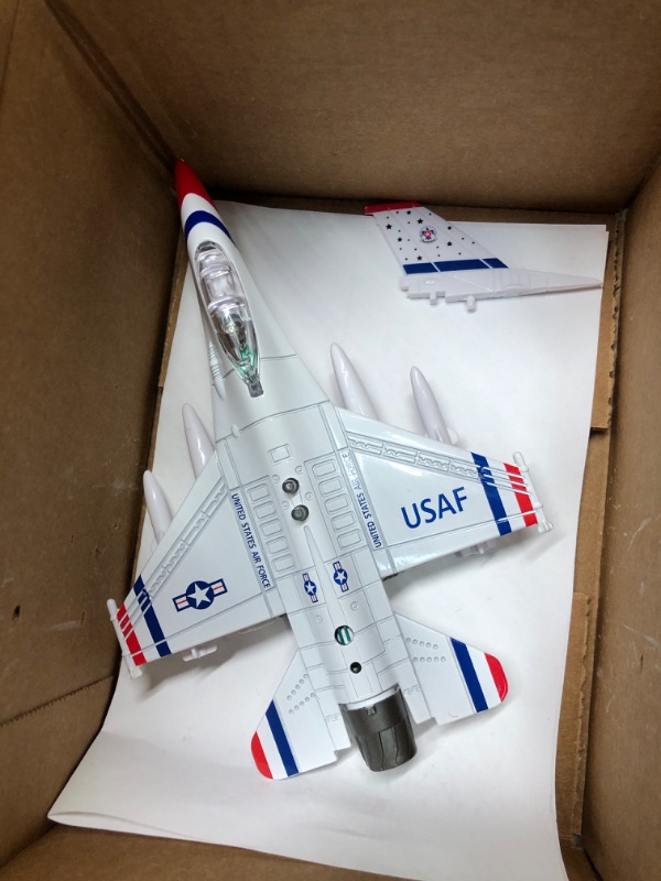 Photo 3 of **BROKEN WING** Lynkaye F-16 Fighting Falcon Thunderbirds Toy Army Air Force Military Airplane Model Kit with Fun Lights and Sounds (Bright White)