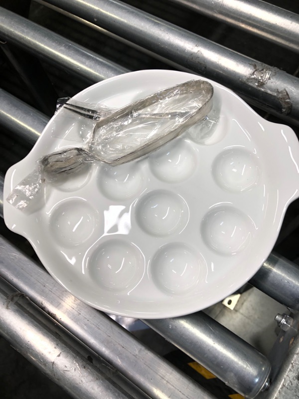 Photo 2 of 12 Compartment Holes Snail Dish Set Ceramic Snail Escargot Set Porcelain Multifunction Food Dish Plate 9.2 Inch for Home Restaurant Hotel