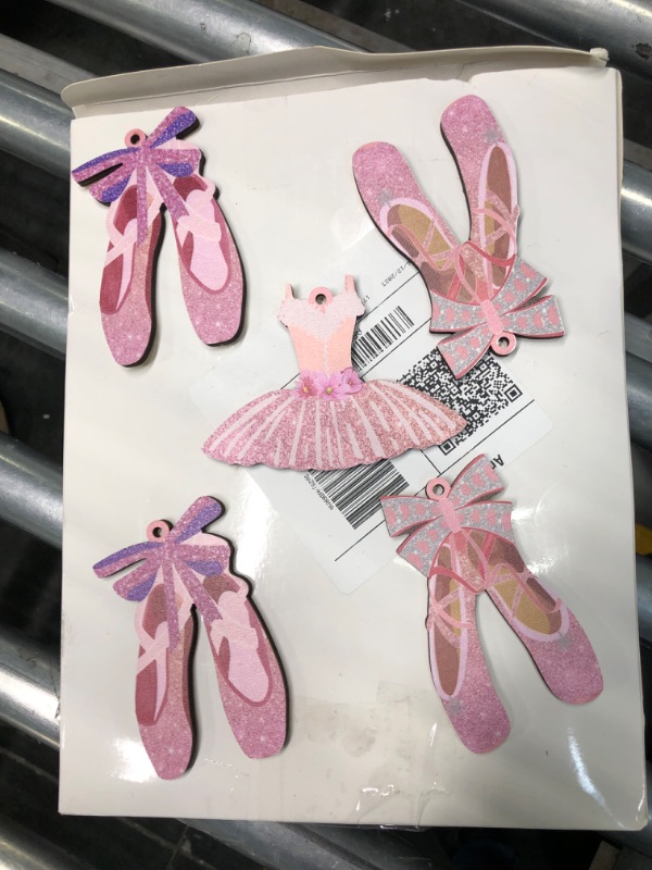 Photo 2 of 32 Pieces Ballet Ornaments Ballerina Ballet Toe Dancing Shoes Wood Hanging Decor Ballet Pink Christmas Ornament with Ropes Wooden Shoe Ornaments for Christmas Tree Wall Holiday Party Decoration
