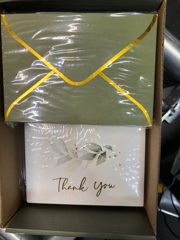 Photo 1 of 100 PK Sage Green Thank You Cards with Envelopes Bulk - 5 x 3.5 Inches Gold Greenery Wedding Thank You Cards Baby Shower Thank You Notes for Bridal Shower Small Business Birthday Tent Cards