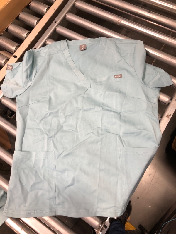 Photo 2 of niaahinn Scrub for Women Scrubs Top with Classic V-Neck & Yoga Jogger Pants Medical Nursing Uniform Scrub Set Light Blue Medium