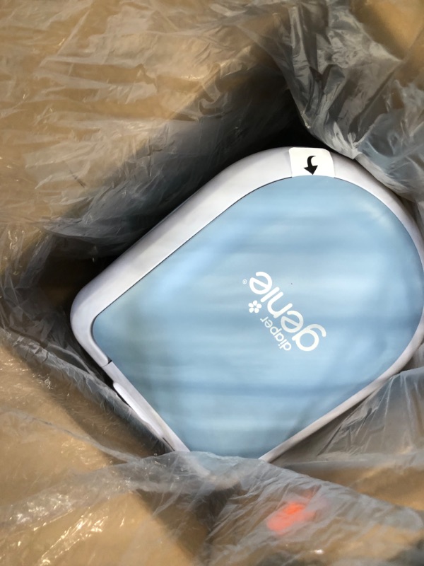 Photo 1 of Diaper Genie Platinum Pail (Glacial Blue) is Made in Durable Stainless Steel and Includes 1 Easy Roll Refill with 18 Bags That can Last up to 5 Months.