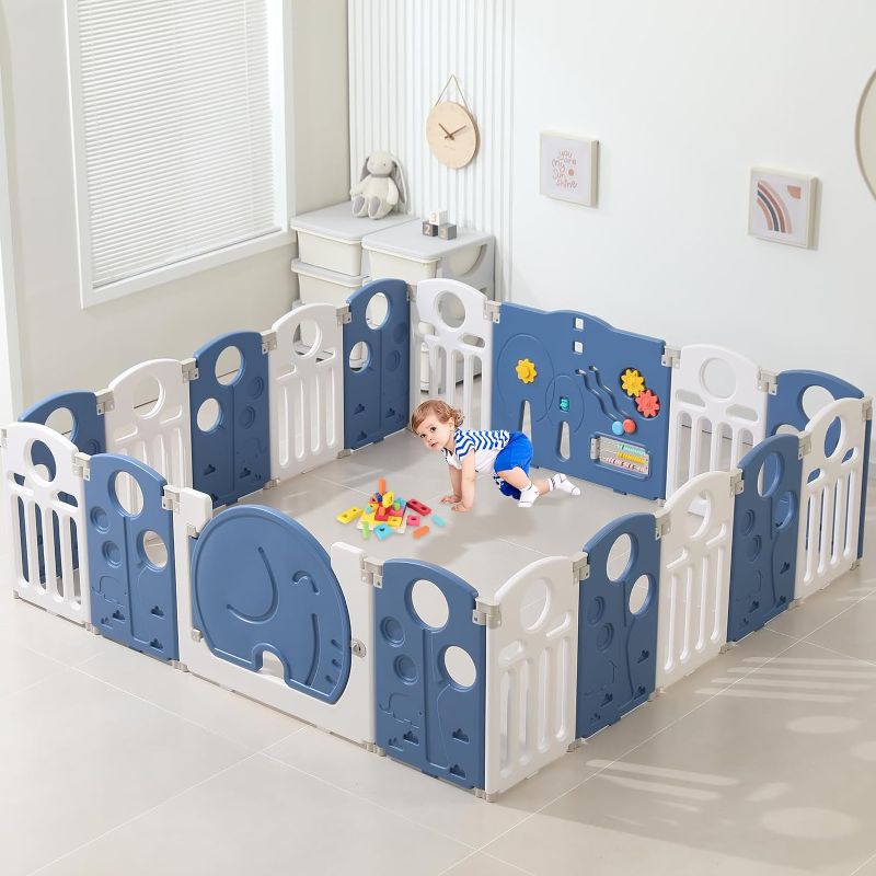 Photo 1 of Baby Playpen,for Kids and Toddlers,Kids Activity Centre Safety Play Yard,Safety Gates for Indoor&Outdoor,Sturdy Baby Fence Area,Portable, Educational, and Safe Play Yard 18 Panels, Blue
