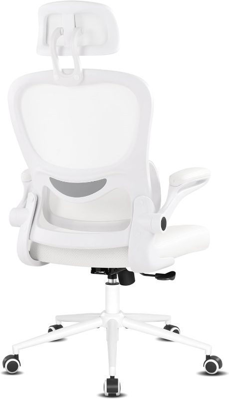 Photo 1 of Misolant Ergonomic Office Chair, Desk Chair with Lumbar Support, Mesh Office Chair, Ergonomic Chair with Adjustable Headrest and Armrest, PU Comfortable Office Chair All White