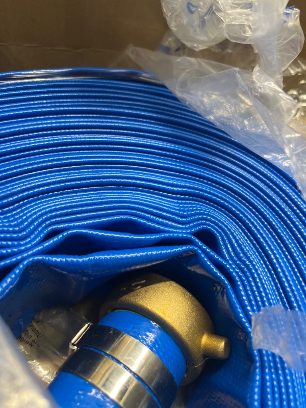 Photo 4 of 2" x 100' PVC Lay Flat Water Pump Discharge Hose With Aluminum Pin Lug Fittings, Heavy