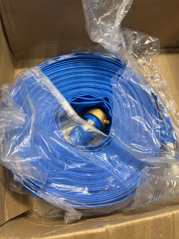 Photo 3 of 2" x 100' PVC Lay Flat Water Pump Discharge Hose With Aluminum Pin Lug Fittings, Heavy