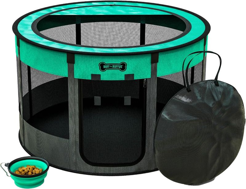 Photo 1 of 4.4 4.4 out of 5 stars (3,389)
Ruff 'N Ruffus Portable Foldable Pet Playpen +Free Carrying Case + Free Travel Bowl (Medium (36x36x23 inches), Aqua (Blue