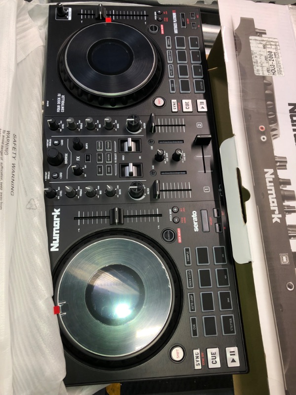 Photo 2 of DJ Controller Bundle - DJ Set with 4 Decks, DJ Mixer, Audio Interface, Jog Wheel Displays, FX and DJ Headphones - Numark Mixtrack Platinum FX and HF175 4 Decks + Jog Wheel Displays DJ Controller + DJ Headphones