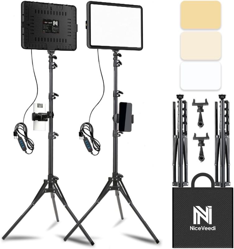 Photo 1 of 2-Pack LED Video Light Kit, NiceVeedi Studio Light, 2800-6500K Dimmable Photography Lighting Kit with Tripod Stand&Phone Holder, 73" Stream Light for Video Recording, Game Streaming, YouTube…
