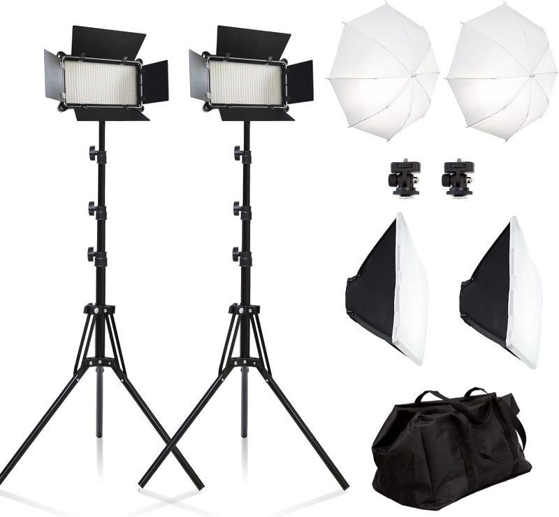 Photo 1 of 2 Packs Photography Studio Lighting Kit Softbox Lighting Kit LED Video Light Kit with Umbrella Diffuser Bi-Color Light 3500-5500K/Brightness Range 1-100% for Portrait & Product Shooting