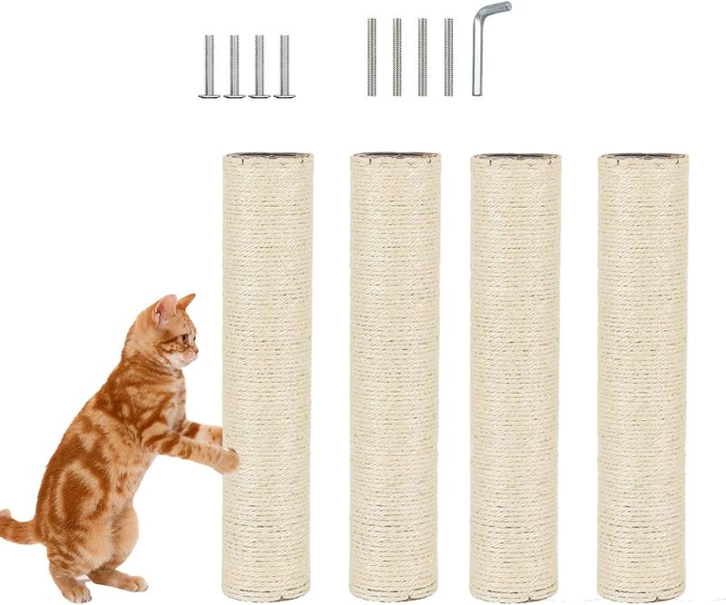 Photo 1 of 4 Pcs Cat?Scratching?Post?Replacement for Indoor 15.7 x 3.1 Inches?Cats?Tree?Replacement?Parts Natural Sisal Cat Scratch Posts Refill Pole Part with M8 Screws Spare Cat Furniture Accessories
