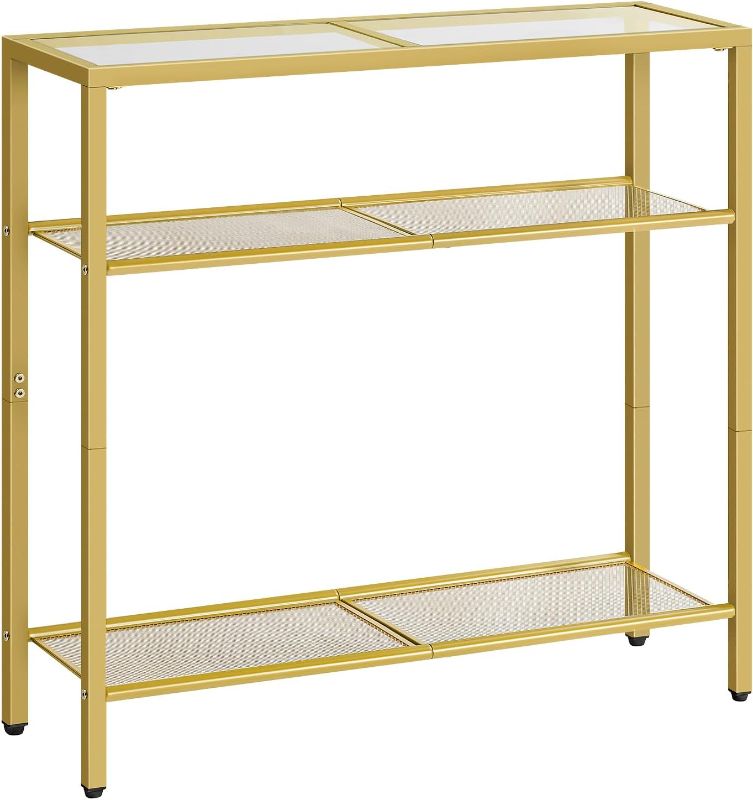 Photo 1 of 29.5" Narrow Console Table, 3-Tier Tempered Glass Sofa Table, Small Side Table, Modern Entryway Table, for Entrance, Living Room, Foyer, Hallway Bedroom, Gold GD21XG01G1
