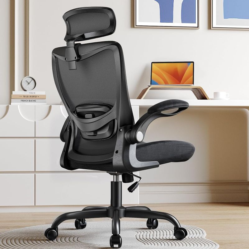 Photo 1 of ErGear Ergonomic Desk Chair, Computer Gaming Chair with Adjustable Headrest and Lumbar Support, Mesh Office Chair with Flip-Up Armrestst, Swivel Task Chair for Home Office, Black
