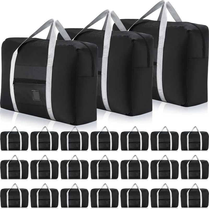 Photo 1 of 24 Pcs Travel Duffel Bags Bulk, Foldable Luggage Bag Waterproof Carry Bag with Trolley Sleeve, Airlines Bag for Women Men, Gym, Overnight(Black)
