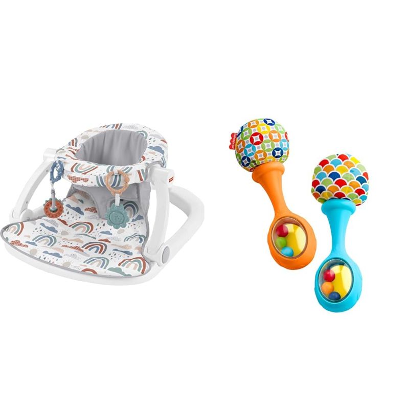 Photo 1 of Fisher-Price Portable Baby Chair Sit-Me-Up Floor Seat with Developmental Toys & Machine Washable Sea & Baby Newborn Toys Rattle 'n Rock Maracas