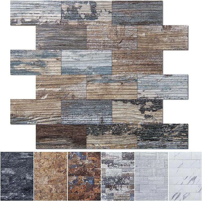 Photo 1 of Art3d 10-Sheet Peel and Stick Backsplash PVC Wall Tile, Stickon Tile for Kitchen Backplash, Bathroom Vanities, Fireplace Decor, Laundry Table, Stair Decals in Spruce Grey Rustic, Plastic-Sheets