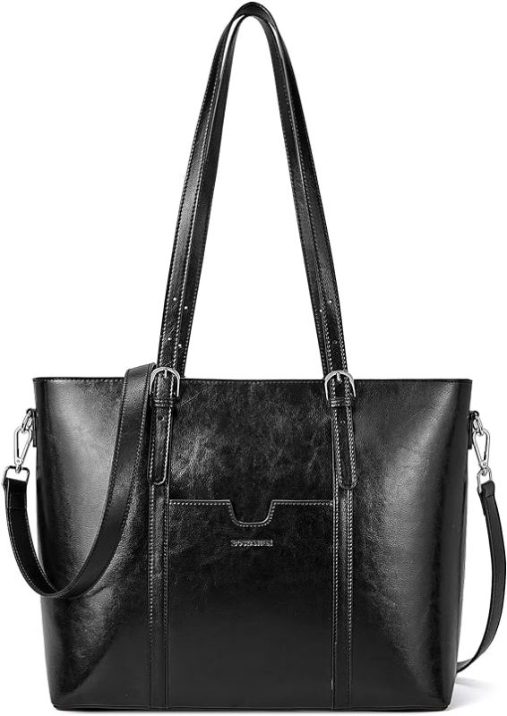 Photo 1 of BOSTANTEN Womens Leather Laptop Tote Office Shoulder Handbag Vintage Briefcase 15.6 inch Computer Work Purse