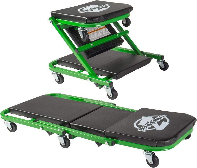 Photo 1 of Pro-LifT C-2036DG Black/Green 300 Lbs Mechanic Creeper & T-6903D Double Pin Jack Stands - 3 Ton Green Creeper + Double Pin Jack Stands