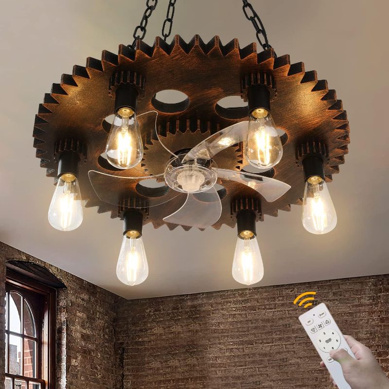 Photo 1 of 23.6in Ceiling Fan With Light,Farmhouse Ceiling Fan With Light and Remote Control, 6 Speeds Retro Ceiling Fans With Lights for Slanted Ceilings and Living Room, Vintage Copper (6 E26 Bulb Include)