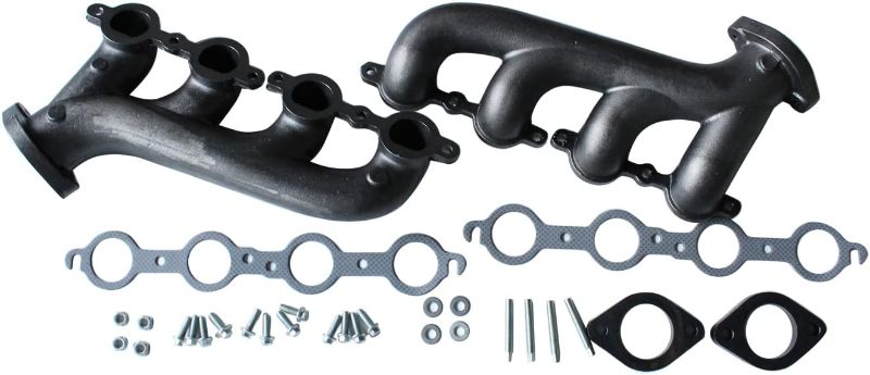 Photo 1 of 1 Set SHLPDFM Exhaust Manifold LS Swap Cast Iron Raw Exhaust Manifold Headers Fits for Chevrolet LS1LS2LS3 4.8L 5.3L 6.0L WITH All Gaskets and Hardware and Flanges
