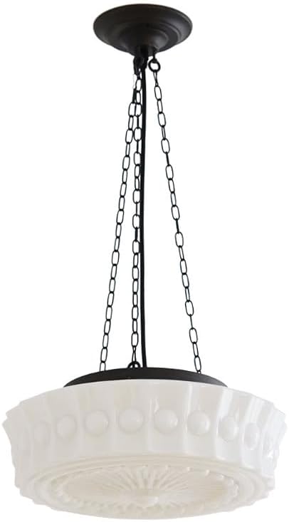 Photo 1 of 13.7" Mid Century Modern Pendant Light Fixture Black White Milk Glass Round Chandelier Dining Table Schoolhouse Farmhouse Ceiling Hanging Lamp for Kitchen Island Bedroom Living Room