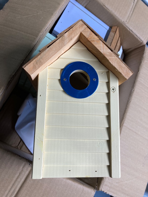 Photo 3 of 3 Pk Cedar Shingles Bluebird House, Beach Hut Style Wood Bird House for Outside, Vintage Style, Stainless Steel Entrance Hole Protector, Colorful Garden Decorative