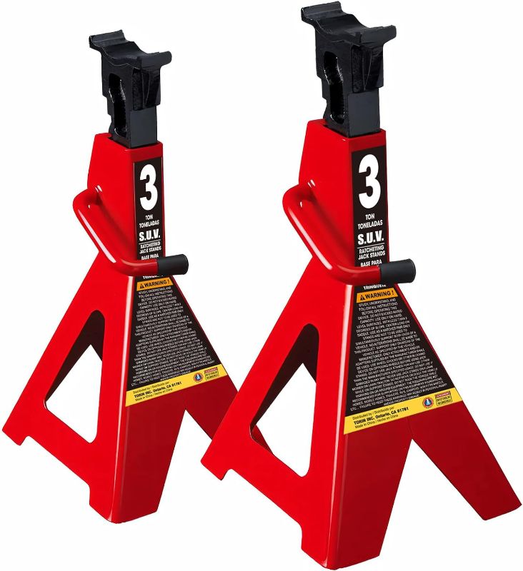 Photo 1 of BIG RED AT43006UR Steel Jack Stands: 3 Ton (6,000 LBs) Capacity, 2 Pack, red 