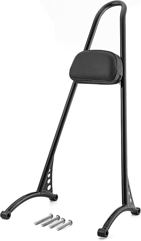 Photo 1 of 20" Tall Sissy Bar Backrest Pad Glossy Black Triple Polished Compatible with Harley 2004-2023 Sportster XL 883 1200 XL Models