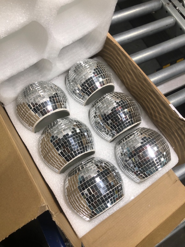 Photo 3 of 6 Pieces Disco Ball Flower Vase Mirror Disco Ball Glass Vase Disco Ball Planter Candle Holder Glass Vase Bulk for Wedding Centerpieces Bedroom Kitchen Office Decoration Birthday Silver