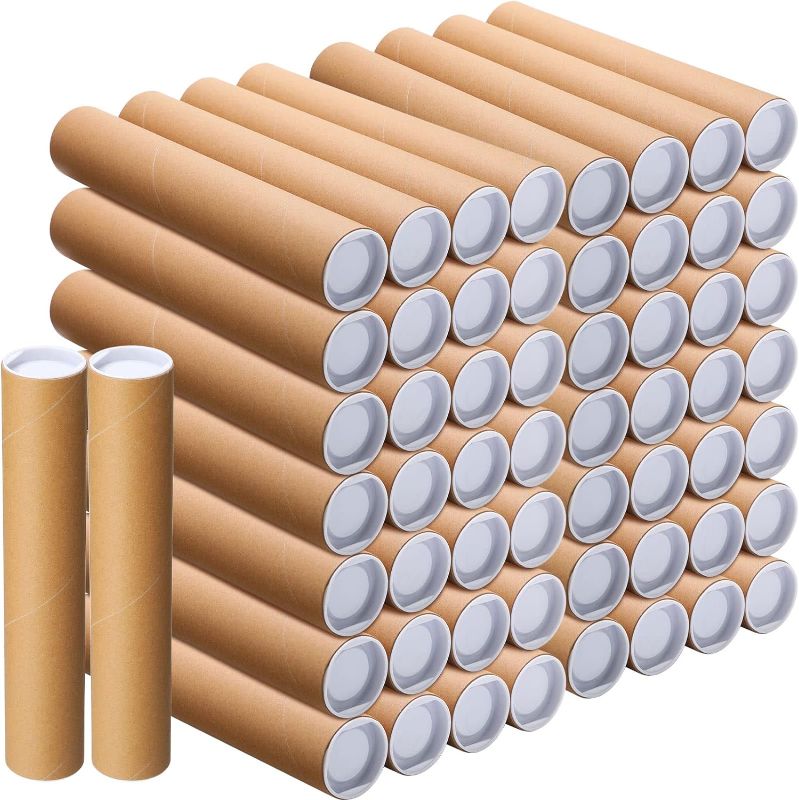 Photo 1 of 60 Pack Mailing Tubes with Caps Kraft Poster Storage Tubes Document Storage Tube Cardboard Shipping Tubes for Shipping Storing Mailing Protecting Documents Blueprints Posters, 2 x 11.6 Inches
