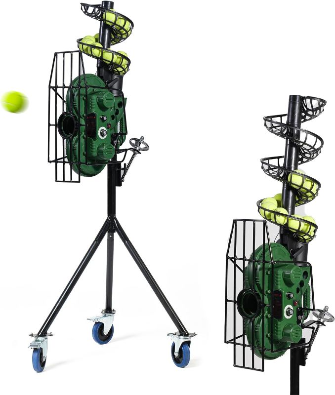 Photo 1 of 666PBH Pro Tennis Ball Machine Upgraded Version, 40 to 68 MPH, Adjustable Launching Angle, Speed and Height, with Detachable Extendable Ball Feeder and Caster Wheels