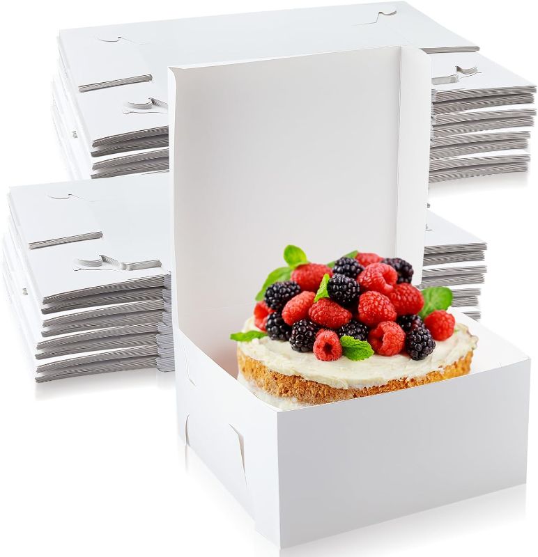 Photo 1 of 50 Pack 12 x 12 x 6 Inch White Cake Boxes White Cardboard Bakery Boxes Disposable Cake Box for Pie Pastry Cookie Cake