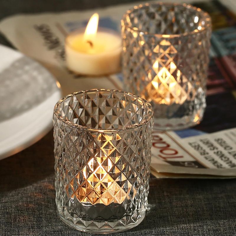 Photo 1 of 36 Pcs Clear Votive Candle Holders, Diamond Votive Candle Holders Set for Table Centerpiece Decor, Glass Tea Light Candle Holders for Home Party Dinner