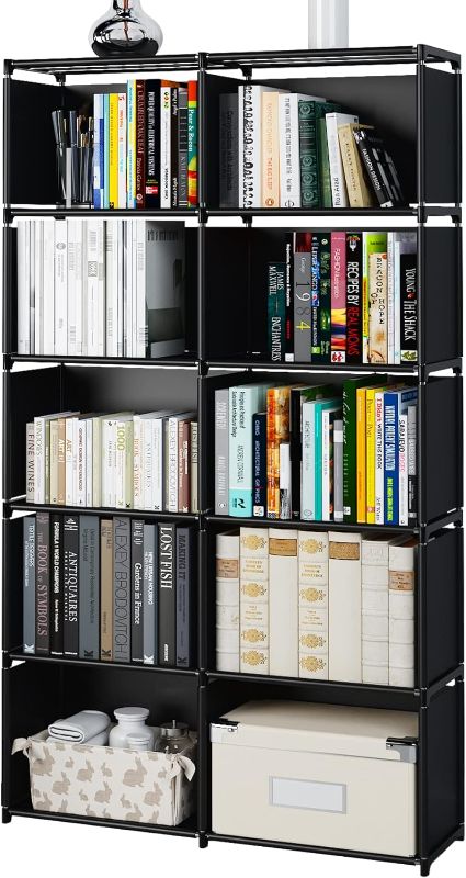 Photo 1 of ** MISSING ONE END PIECE ** MOYIPIN Bookshelves, Assembled Storage Rack, Bedroom Living Room Vertical Cabinet Bookshelf, Double Row 10-Grid Multi-Functional Storage Equipment (Black) https://a.co/d/8TyHHhi