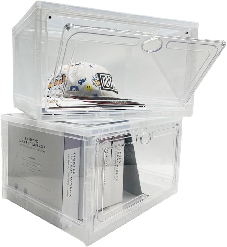 Photo 1 of Lora Dew Shoe Storage Box,Acrylic Shoe Organizer with Magnetic Door,Clear Plastic Stackable Shoes Container for Closet,Sneaker Storage Boxes,Transparent Display Case for Hats/Models