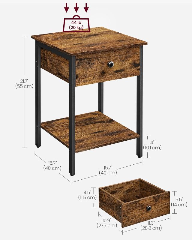 Photo 1 of ***SIMILAR PRODUCT***VASAGLE Nightstand, Bedside Table with Drawer, Side Table, End Table, for Bedroom, Office, Industrial, Rustic Brown and Black ULET55BX