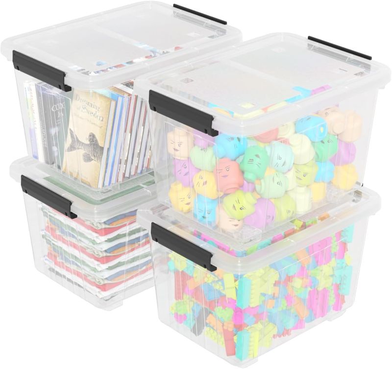 Photo 1 of ***Broken Handles*** 30 Quart Clear Plastic Storage Bin, Clear Totes Storage, 4 Packs