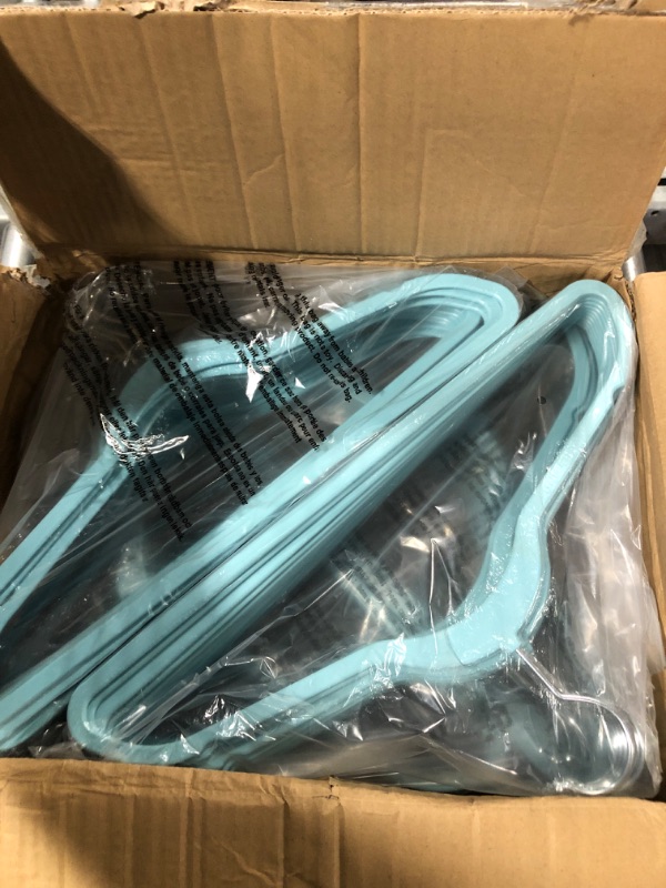 Photo 2 of ***DAMAGED BOX***HOUSE DAY 60 Pack Plastic Hangers, Aqua Hangers Extra Wide Hangers with 360°Swivel Hook Space Saving Hangers for Closet, Shirts, Pants, Heavy Duty Hangers Enough for Coat, Suit Aqua 60 Pack