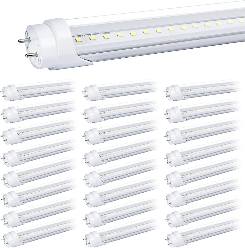 Photo 1 of 25-Pack T8 LED Bulbs 4 Foot Tube Light, 4ft LED Shop Garage Warehouse Light, 20W 5000K 2600LM Daylight White, Fluorescent Lights Tube Replacement, Ballast Bypass, Dual-end Powered, Clear Cover