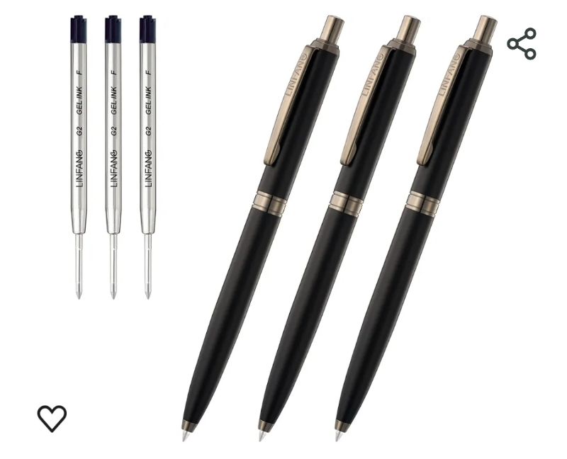 Photo 1 of LINFANC Metal Gel Pens, Matte Black Gel Ink Pens for Journaling, Black Ink Pens Fine Point Smooth Writing Pens for Note Taking, Nice EDC Pen Office Supplies for Men & Women (3 Pens & 3 Refills)