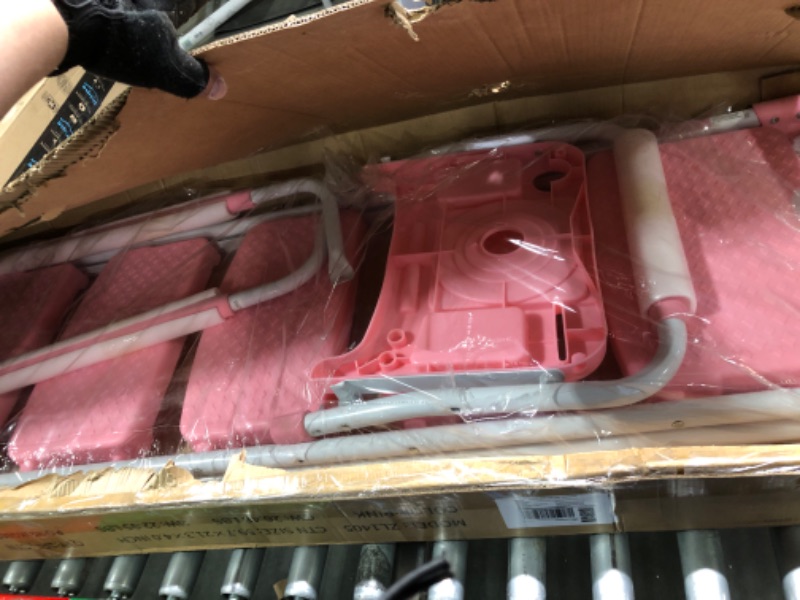 Photo 1 of HBTower 5 Step Ladder with Handrails, Folding Step Stool with Tool Platform, 330 LBS Portable Steel Ladder for Adults for Home Kitchen Library Office, Pink 5-Step with Handrails Pink